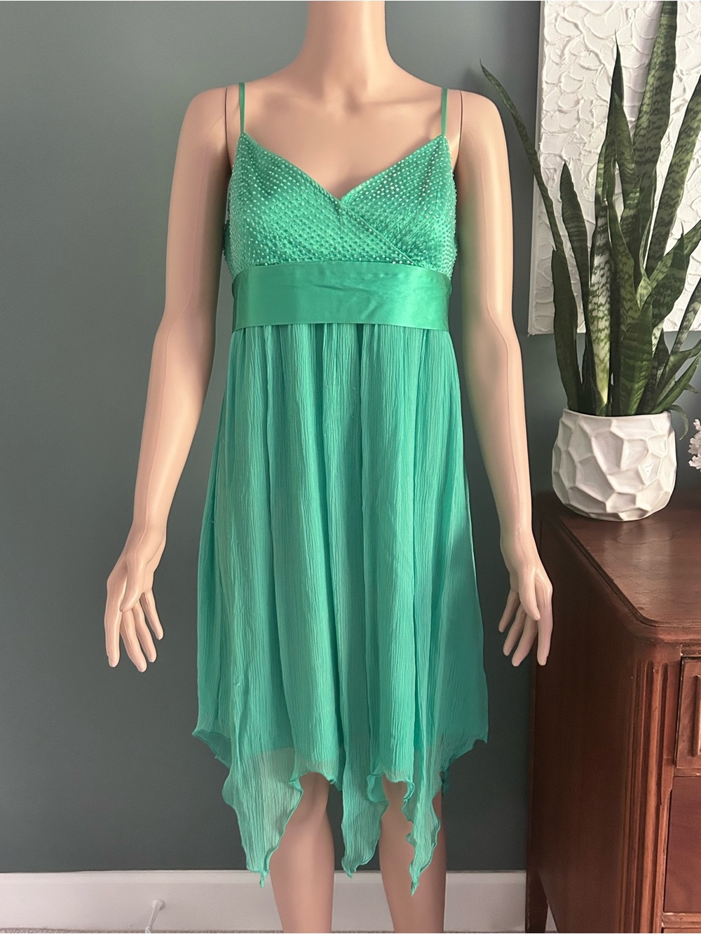 Papell Boutique Turquoise Silk Dress